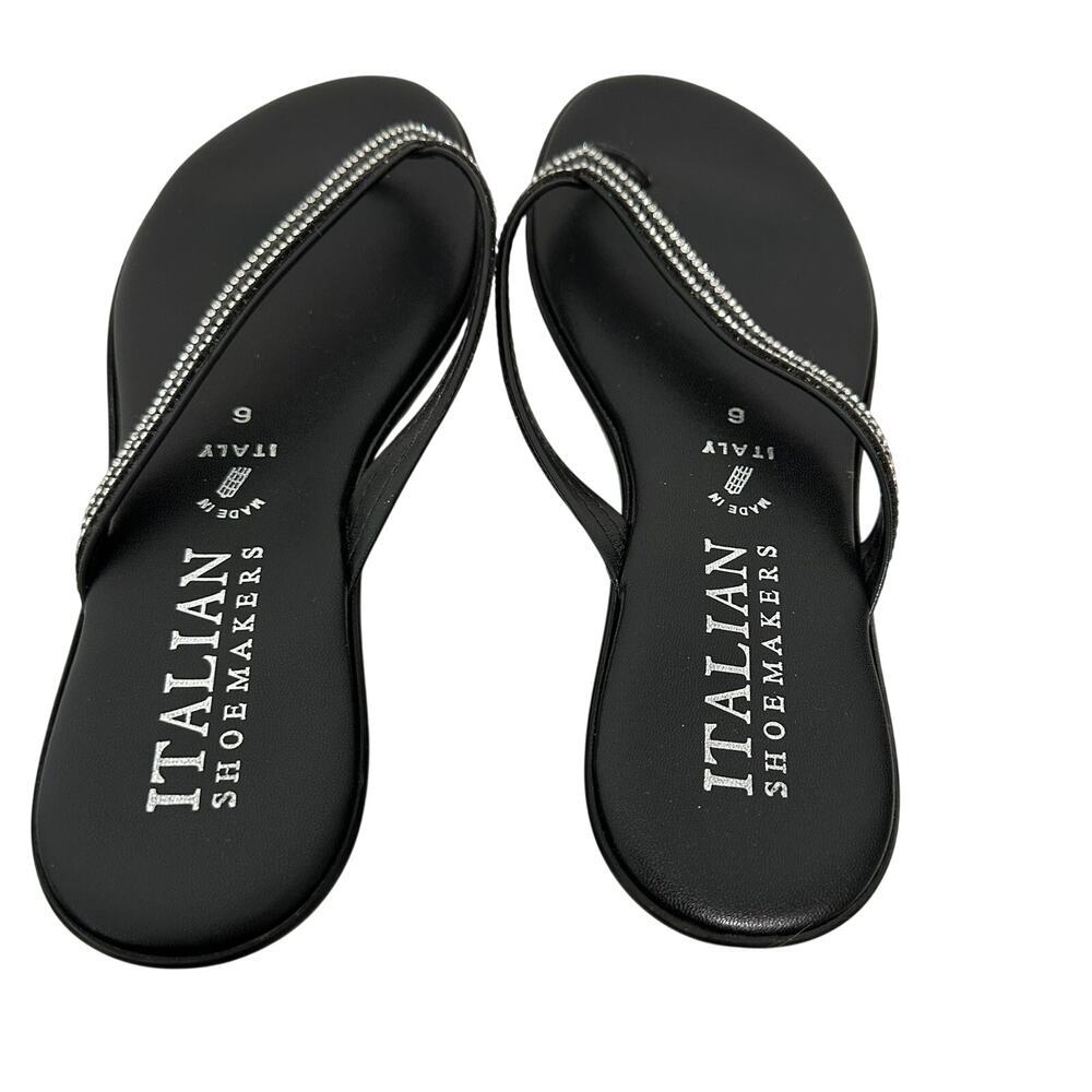 Italian Shoemakers Black Rhinestone Flip Flop Sandals Made in Italy Size 6 - Picture 2 of 11